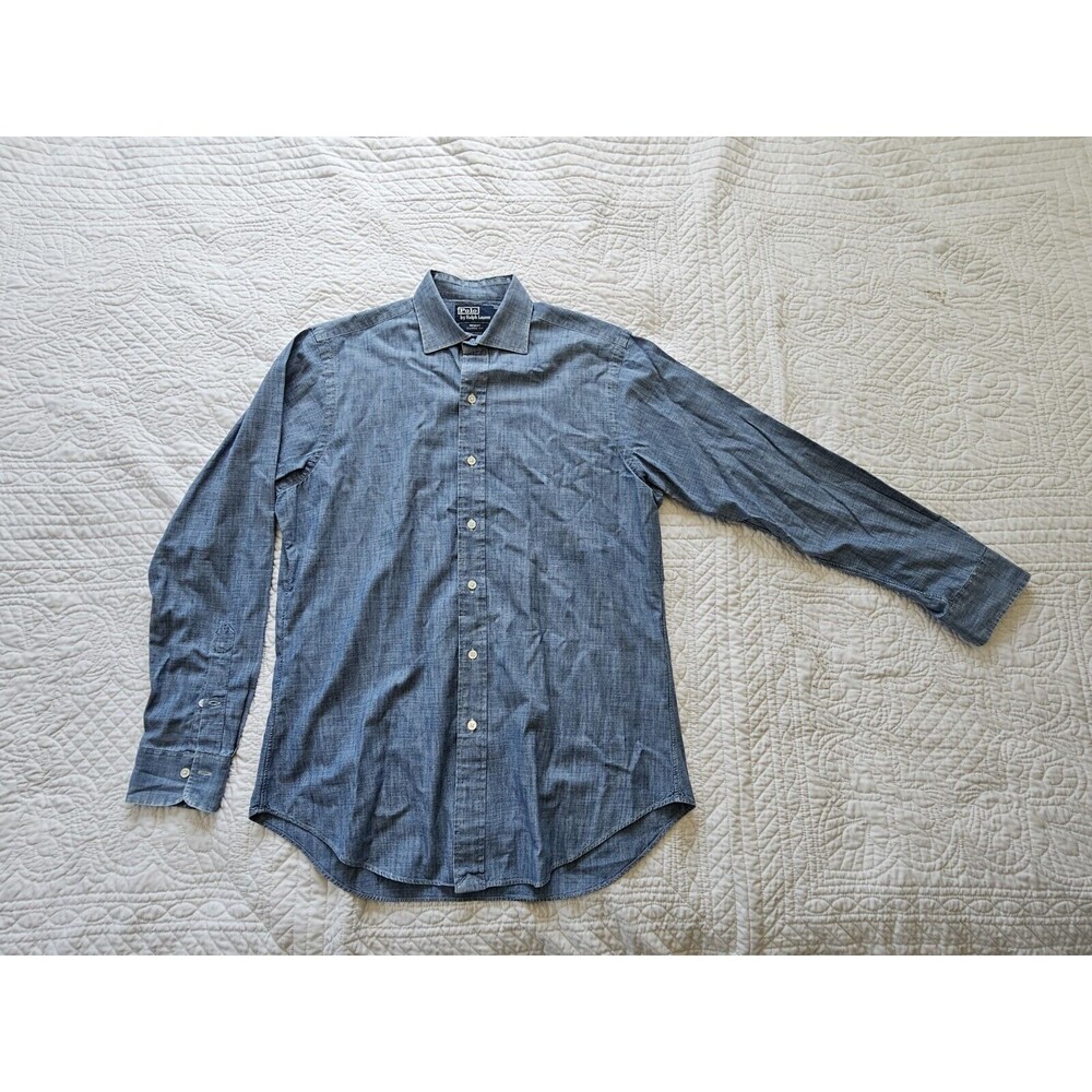 Polo Ralph Lauren Men's Medium Long Sleeve Shirt 100% Cotton Blue Shirt